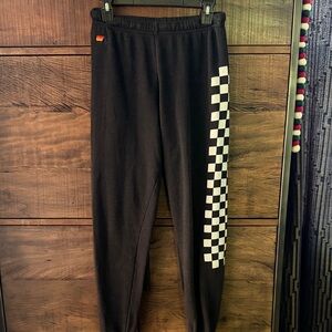 Aviator Nation Black Sweatpants with White Checkered Stripe